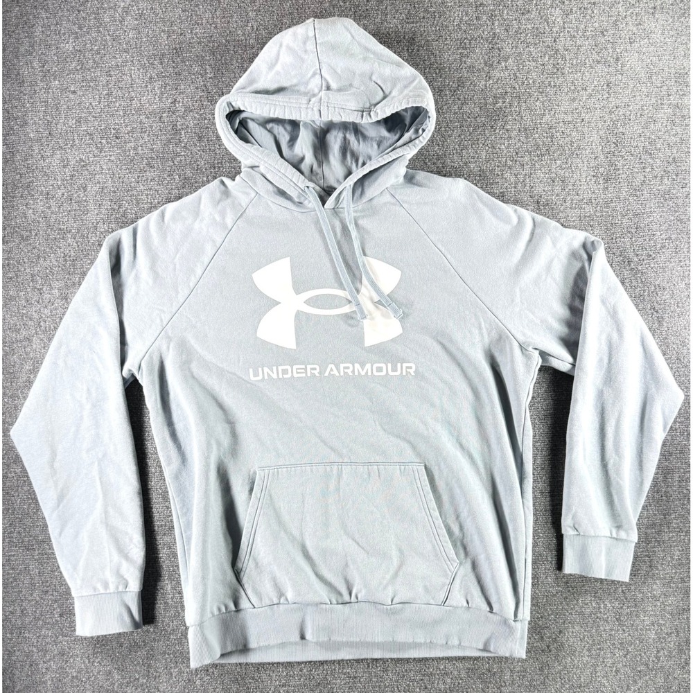 Under Armour Mens XL Big Logo Rival Fleece Hoodie Light Blue Pullover Sweatshirt